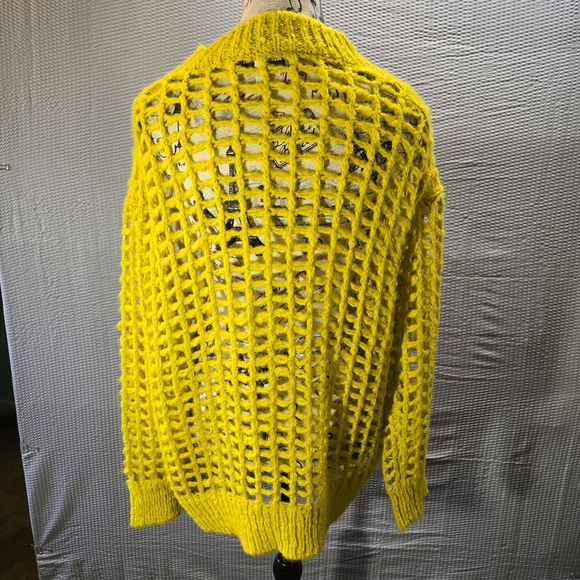 Urban Outfitters Chartreuse Oversized Open-Knit Sweater Lagenlook Boho - Picture 3 of 12